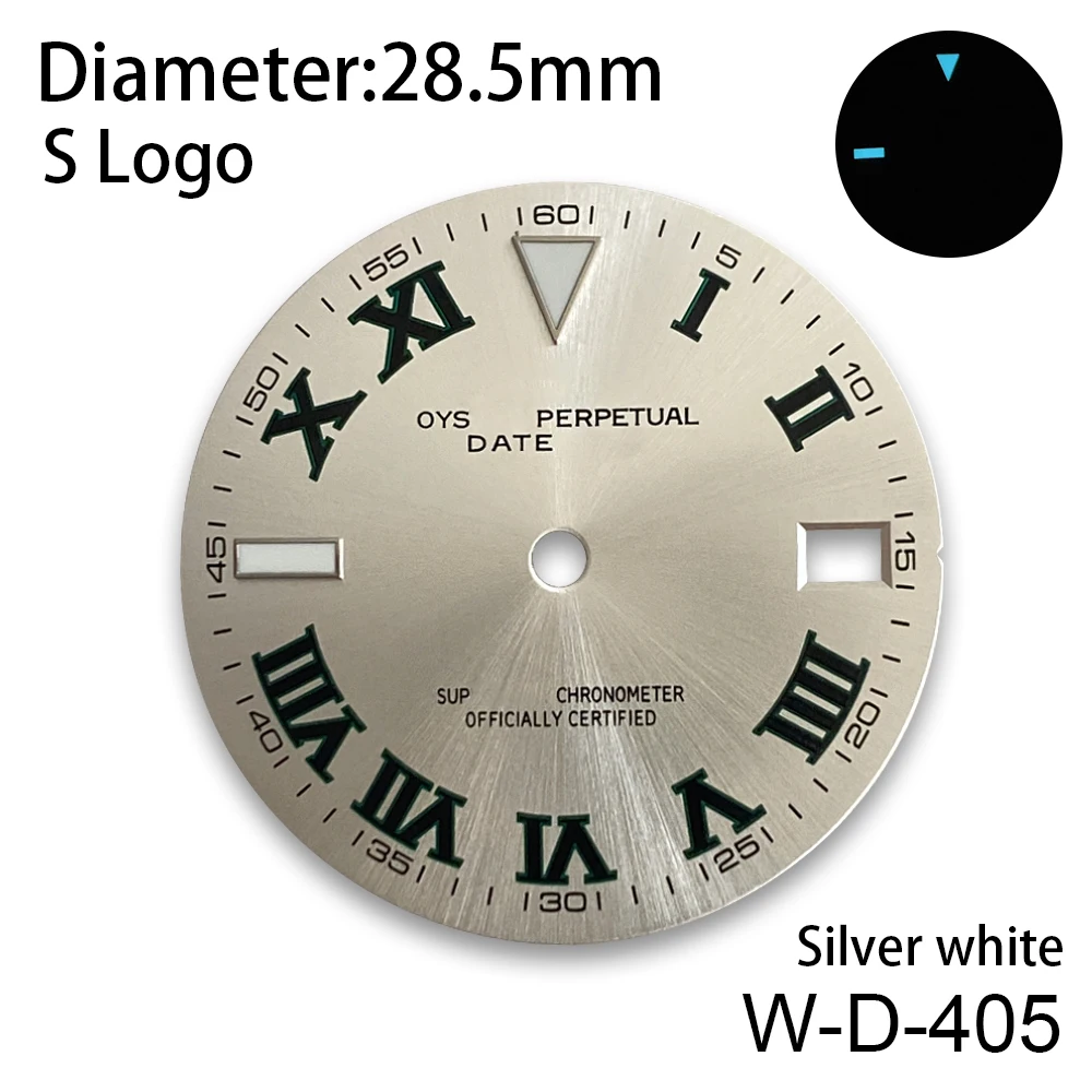 28.5mm S Logo Bunting Dial Suitable For 3/3.8 o'clock NH35/NH36/4R Movement Ice Blue Luminous Watch Accessories