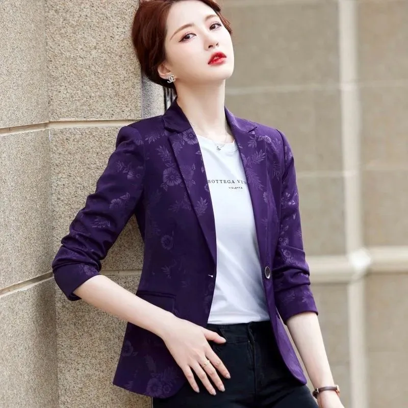 Upscale Red Printing  Blazer Women Spring Autumn 2025 New Female Outerwear Slim Fit Temperament Small Short Miss Suit Jacket