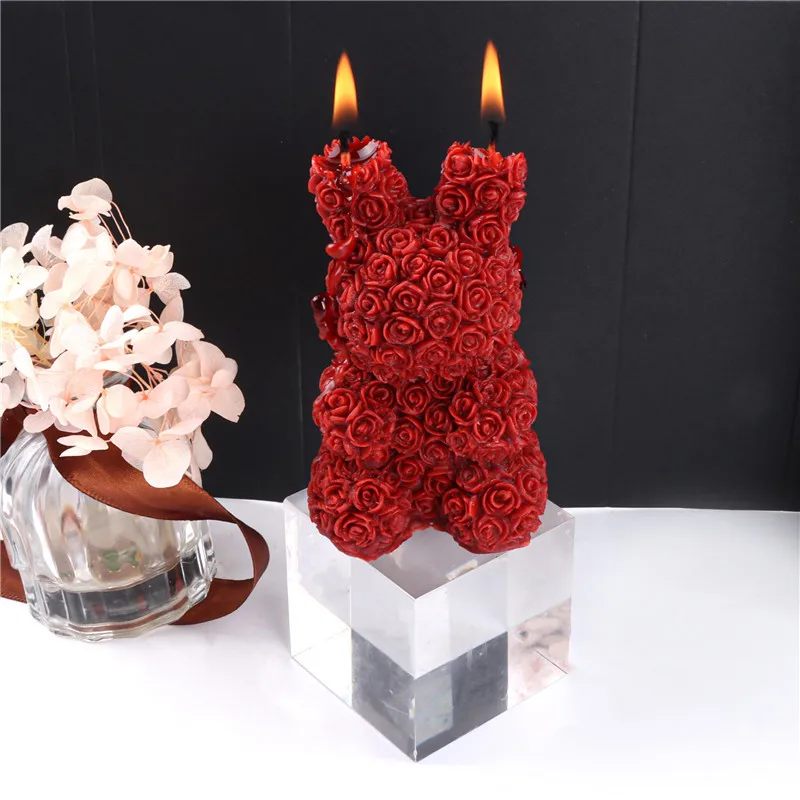 3D Valentine Rose Animals Candle Silicone Mold for Handmade Chocolate Decor Aromatherapy Bear Soap Resin Candle Silicone Mould