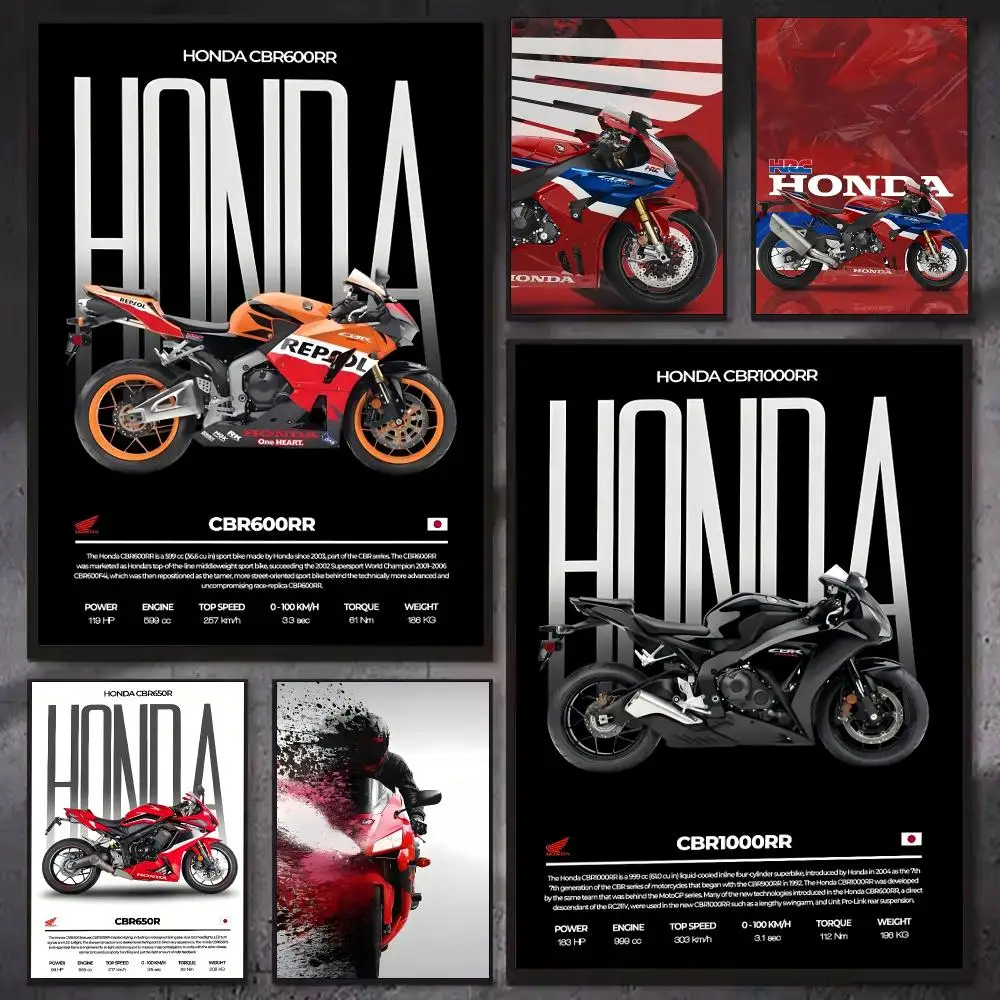 Motorcycle H-Honda-A Poster Self Adhesive Waterproof Wall Decor for Modern Home Bedroom Living Room