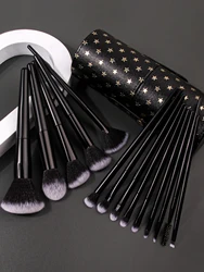 2024 New Custom Star  Luxury 14pcs Cosmetic Makeup Brushes Set Vegan High Quality Professional Soft black Hair Makeup Brush