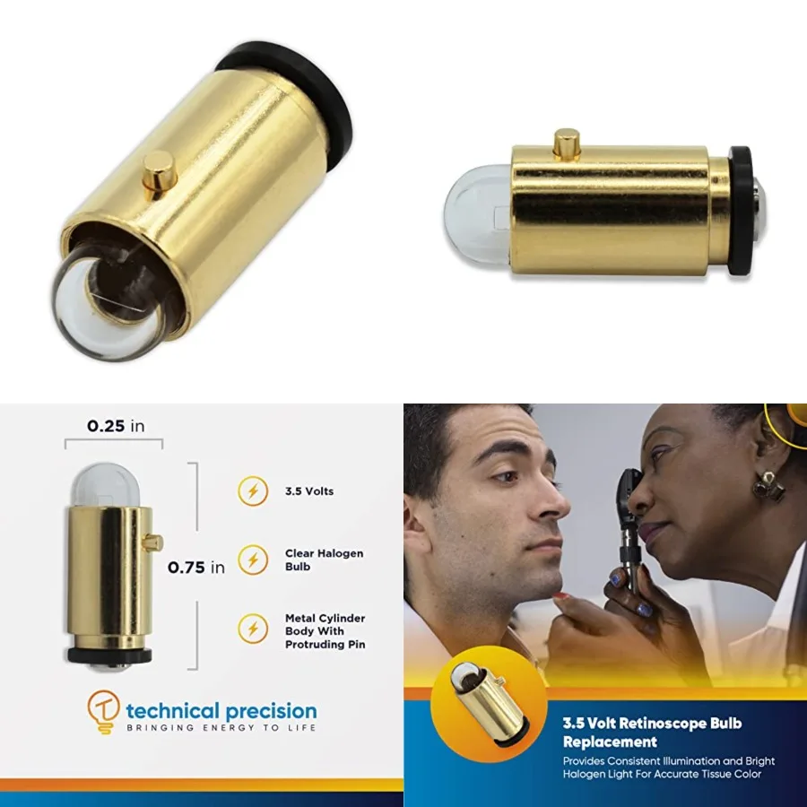 

- 3.5V Retinoscope Bulb Replacement for Welch Allyn WA-08200 - Clear Halogen Bulb in Metal Cylinder Body with Protruding Pin -