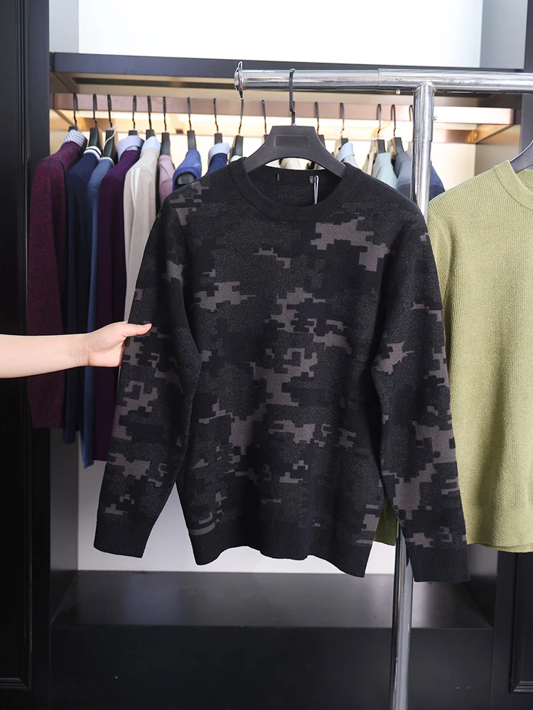 

Homesi Spring Autumn Men's Mature Sli Faion Camouflage Long Sve Knitted irt Top round Ne Urban Sle