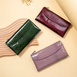Genuine Leather Long Wallet Bags Fashion Crocodile Pattern Coin Purse Card Holder Lipstick Handbag Phone Pouch Case For Women