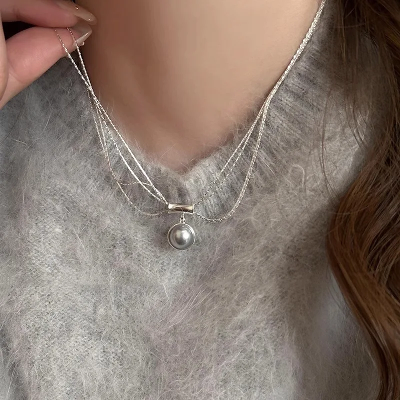 925 Sterling Silver Necklace Pearl Multilayer Chain Elegant Pendant Geometric for Women Girl Jewelry Gift Dropshipping Wholesale image 5