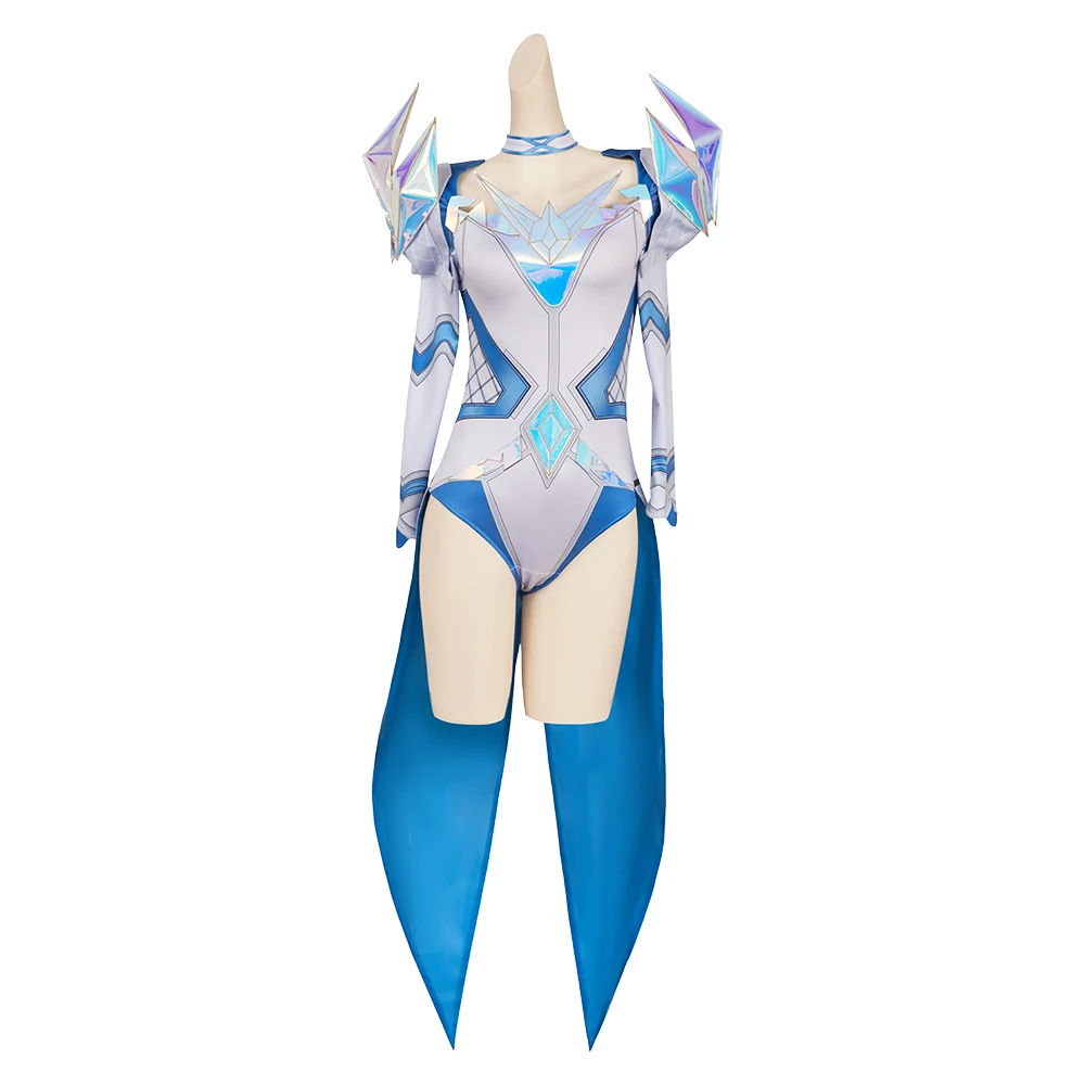 إيما تأثيري الصقيع بذلة الأبيض فانتازيا كوي زي شعر مستعار المرأة قلادة أقراط الجوارب وتتسابق هالوين كرنفال حفلة البدلة #3