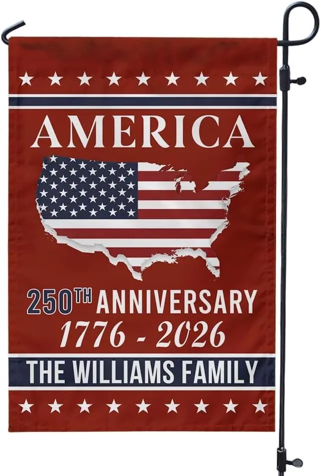 America 250th Anniversary Garden Flag Personalized Family Name Yard Decor 1776-2026 USA Independence Day Outdoor Sign Patrio GGO
