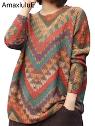 Amax luluE 2024 Winter Fashion Casual Sweaters Women Loose O-Neck Vintage Pullover Clothing Harajuku Style Jumpers Punk Knitwear