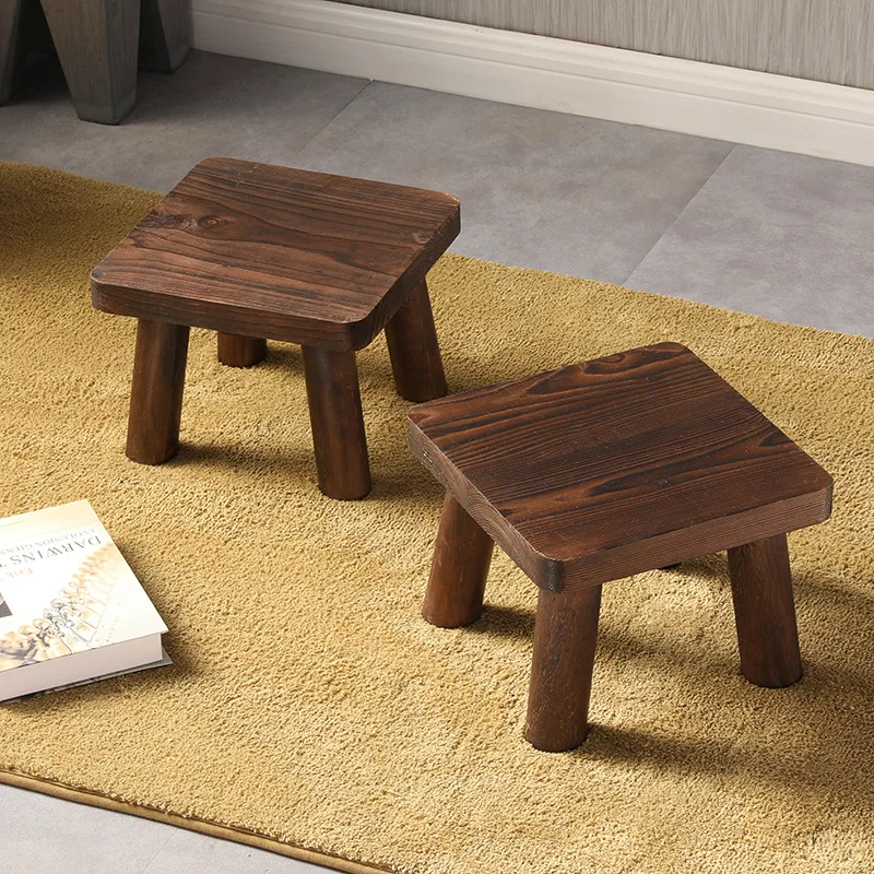 Small Bench Home Stool Wooden Coffee Table Low Stool Creative Square Mini Children\'s Solid Wood Shoe Stool Living Room Chair