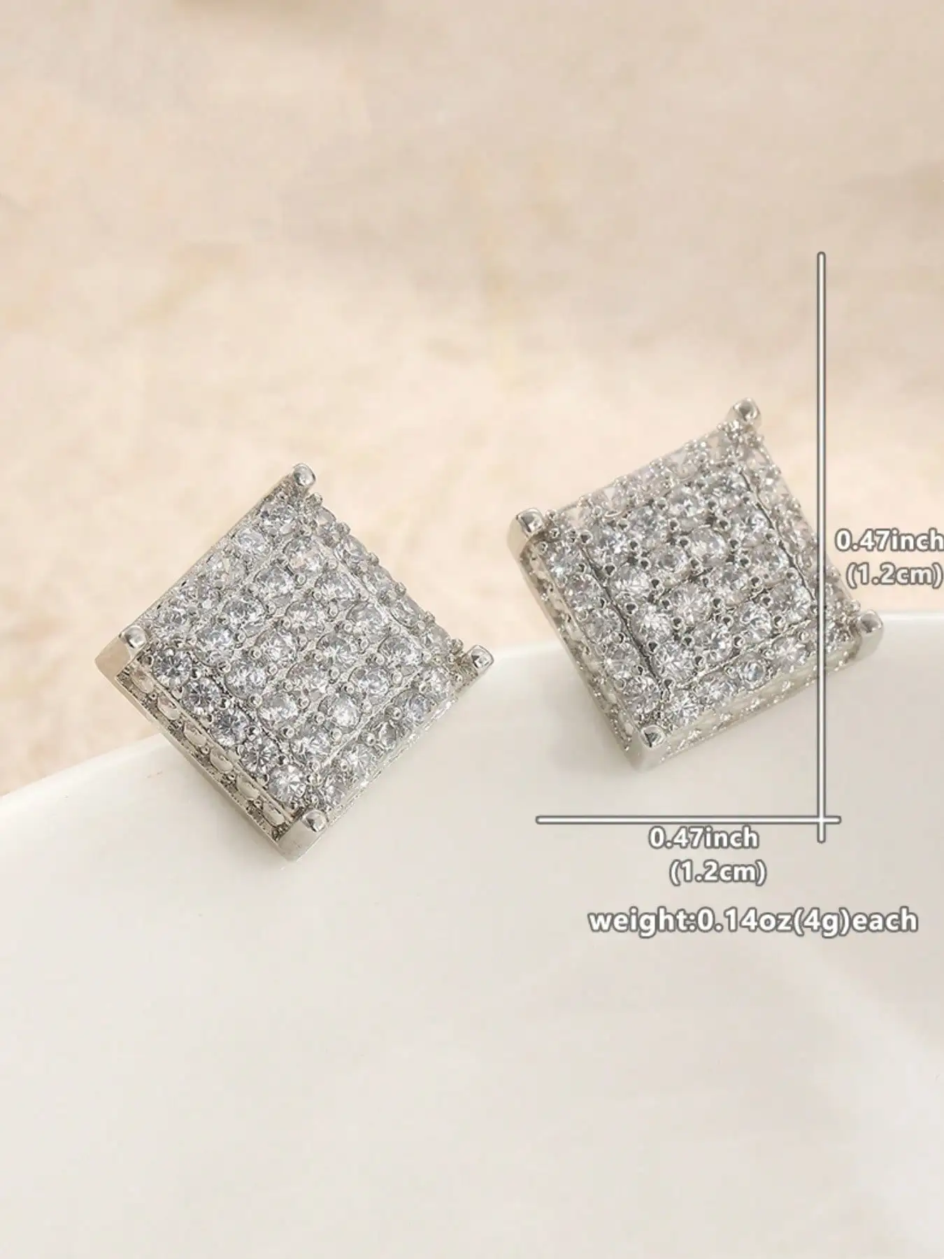 1 Pair Elegant Cubic Zirconia Square Earrings, Creative Accessory For Women, Suitable For Parties, Valentine's Day & Birthday Gift