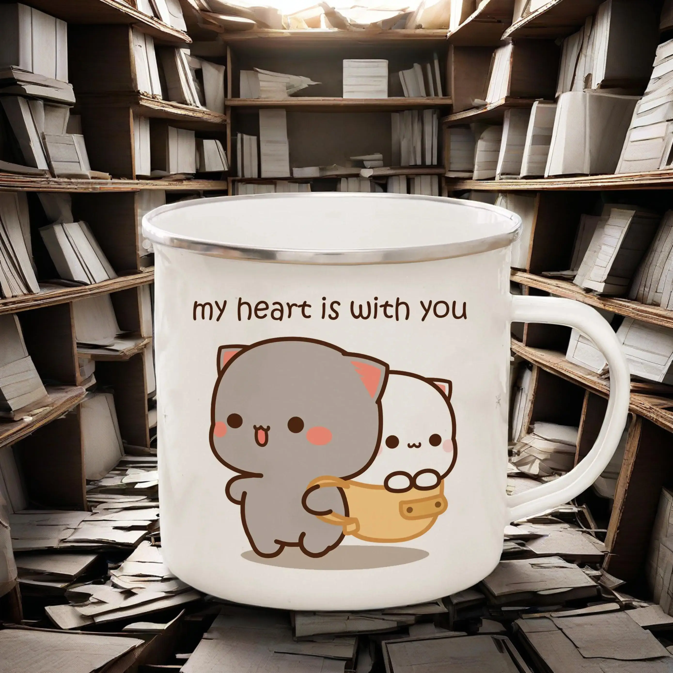 

Креативная эмалированная кружка с персиком и кошкой Гома, милая кружка для кофе и чая, кружка для завтрака, десертная кружка для молока и воды, подарок для пары