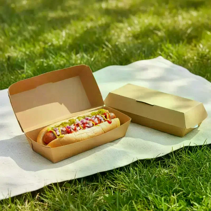 (10Pcs Disposable Kraft Paper Hot Dog Boxes With Oil Resistant Coating For Takeout Food Trucks Picnics Parties)