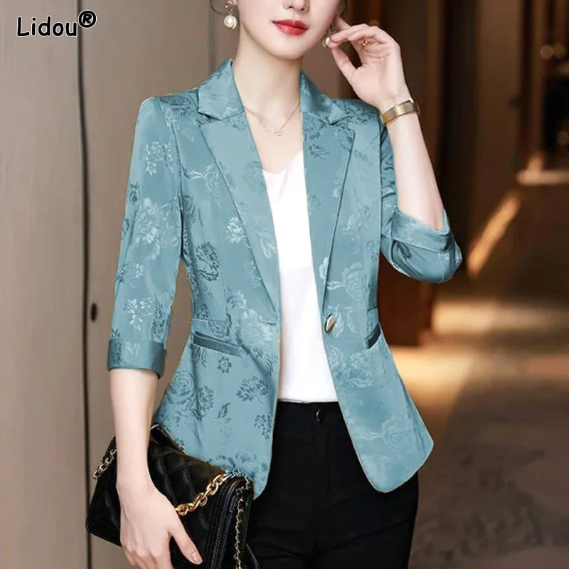 Solid Color Notched Slim New Fashion Long Sleeved Blazer Top Spring Summer Pockets Office Lady Business Women's Clothing V1542