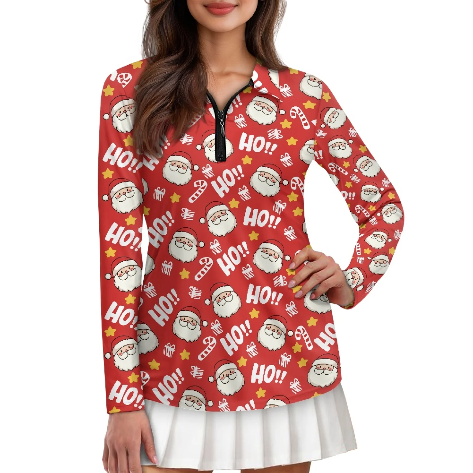 PENSTROLL Santa Claus Print Womens Comfortable Athletic Activewear Quarter Zip Hiking Tops for Vacation