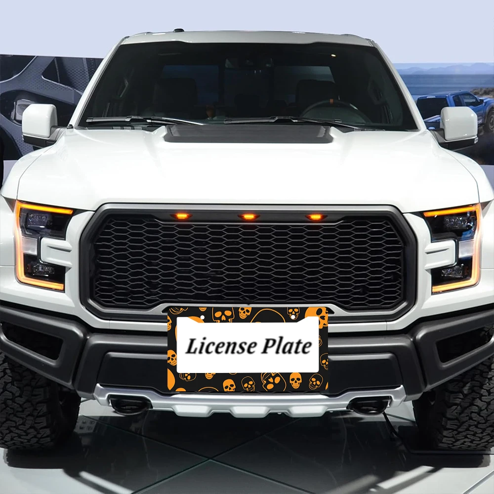 1 قطعة الأسود والبرتقالي الجمجمة نمط 2 حفرة إطار لوحة الرخصة مادة الألومنيوم 6x12 بوصة مع المسمار مجموعة الرجعية الجدة سيارة دي