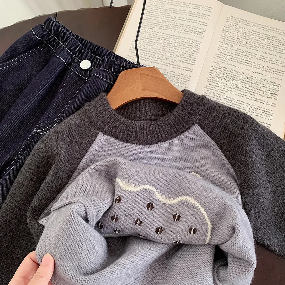 الشتاء الاطفال سترة سميكة الكرتون البلوز الحراري تريكو للبنين بنات ، الكورية نمط الملابس الدافئة 90-150