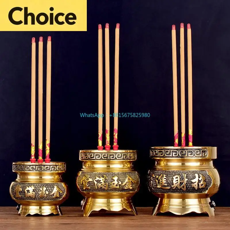 Plug-in LED Candle Holder God of Wealth Worship Light Brass Censer