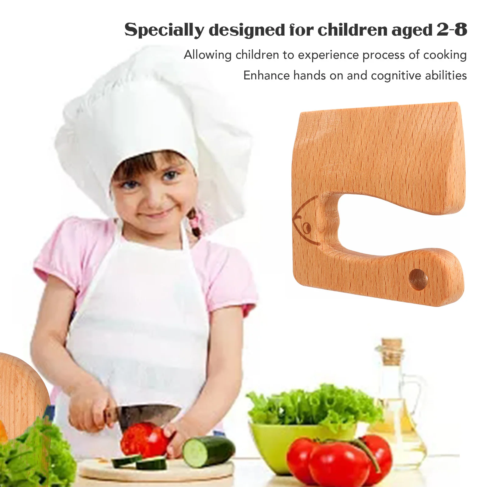 ZK20 Kinder Holzschneider, sicheres Gemüse- und Obstmesser, Spielzeug, Montessori-Küchenwerkzeuge für Kleinkinder, Fischtyp