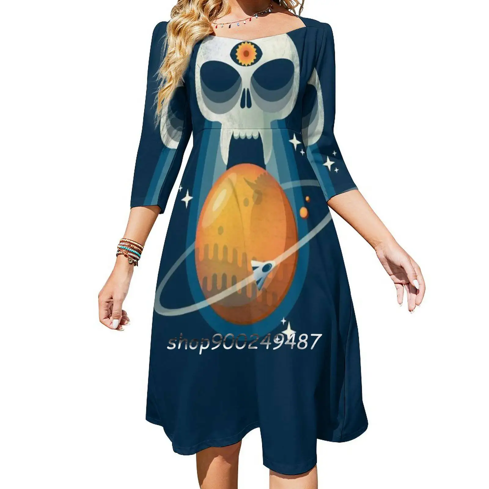 Death On The Red Planet Evening Party Dresses Midi Sexy Dress Female Sweet One Piece Dress Korean Retro Space Adventure Mars