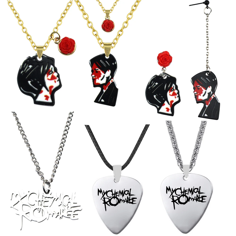 Rock band meu romance químico colares cosplay mcr aço inoxidável guitarra picareta pingente colar cos acessórios presentes de natal