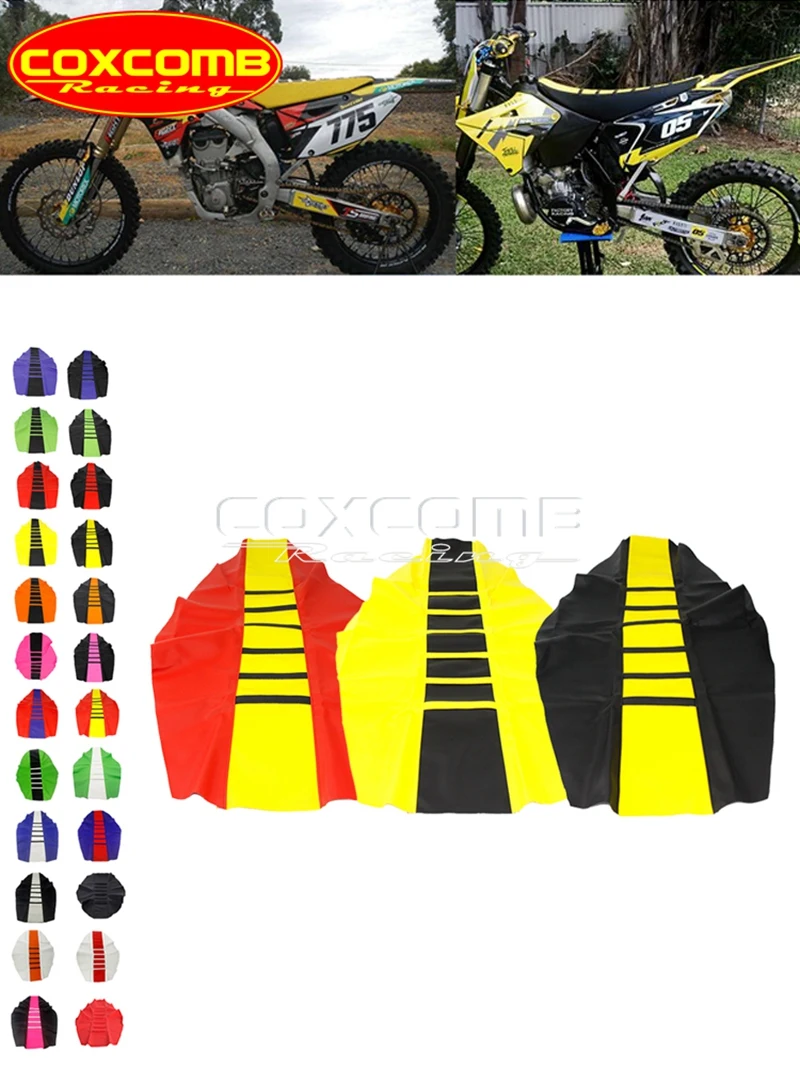 AliExpress papanda Motocross Universal Off Road Dirt Pit Bike Pro Rib Gripper Seat Covers For Suzuki RM RMZ RM-Z DR DR-Z RMZ450 RMZ250 DRZ125 DRZ50
