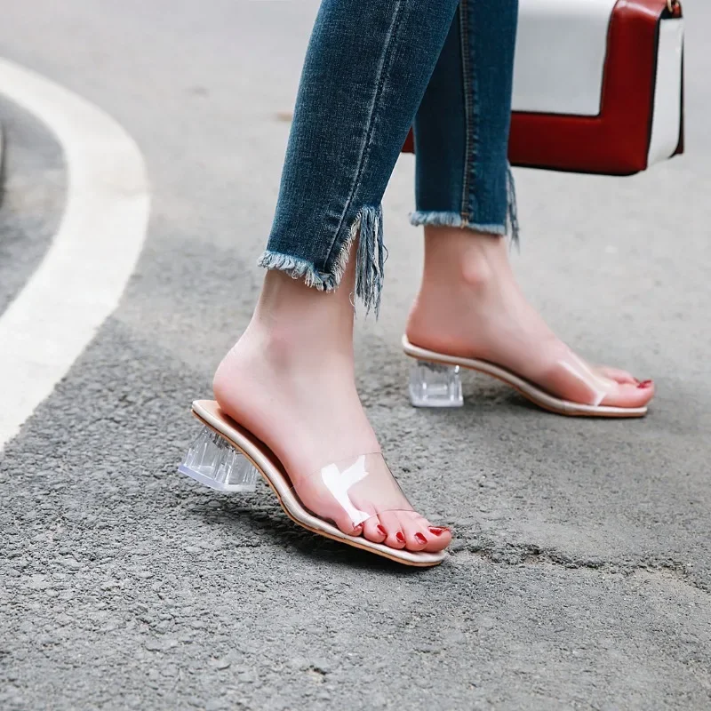 Fashion Summer Women Sandals Shoes Luxury Beach Ladies Pvc Clear Sandal Comfortable High Heels Woman Transparent Medium Heel New