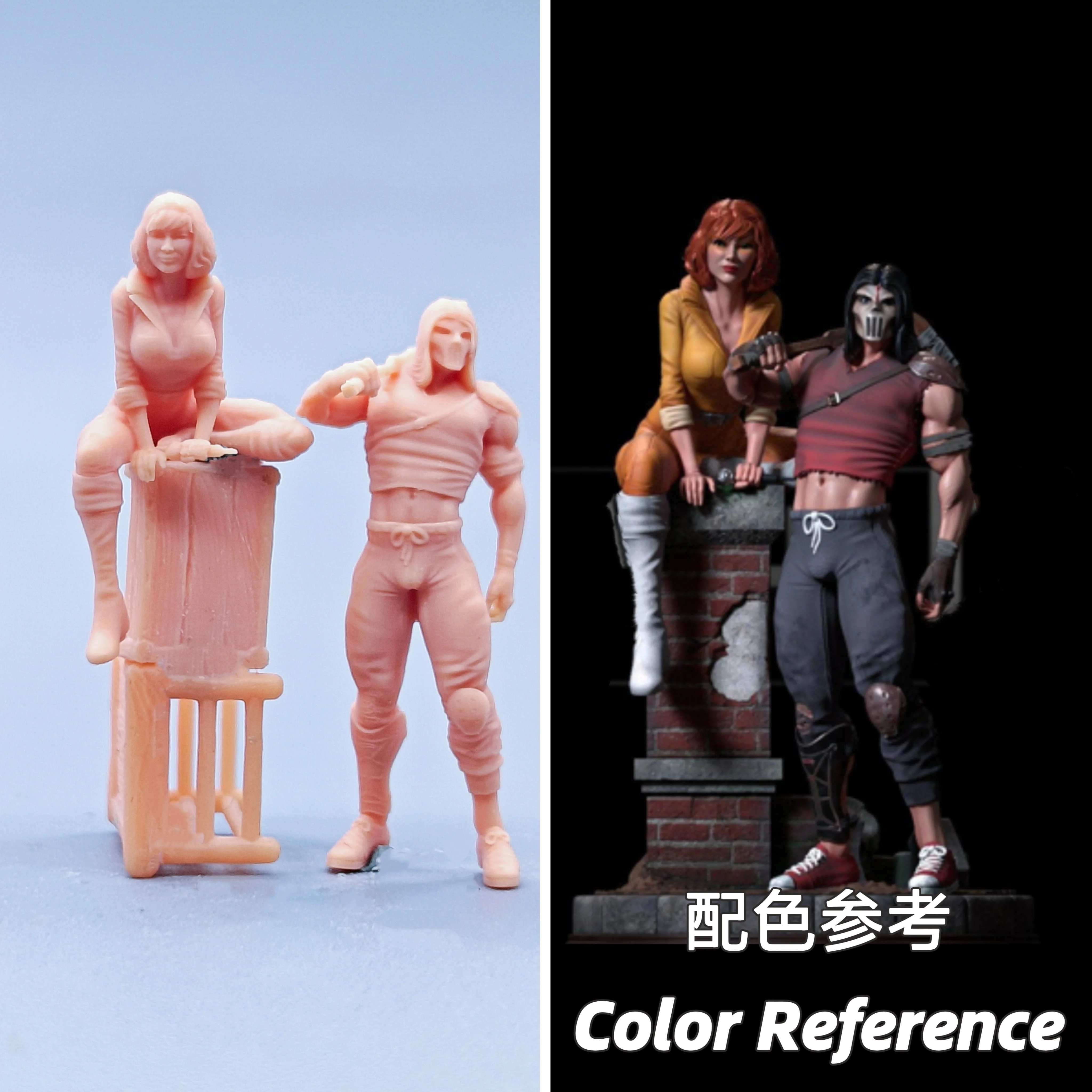 1/64 Figuren Maßstab Modell Harz April und Casey Ungefärbte Miniaturen Diorama Handbemalt C830