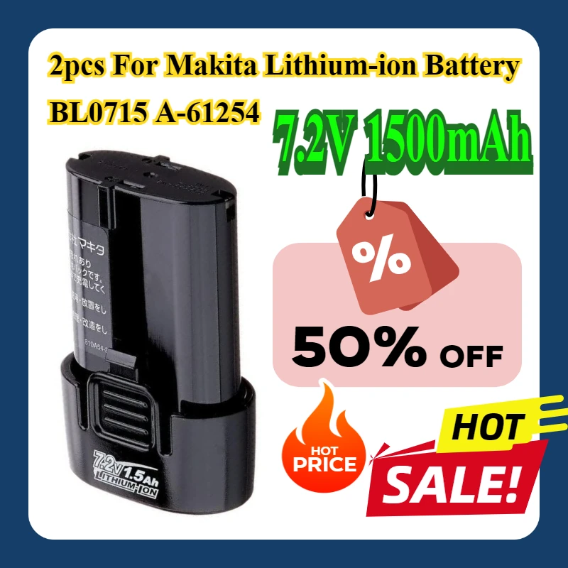 

2pcs For Makita Lithium-ion Battery 7.2V 1.5Ah BL0715 A-61254