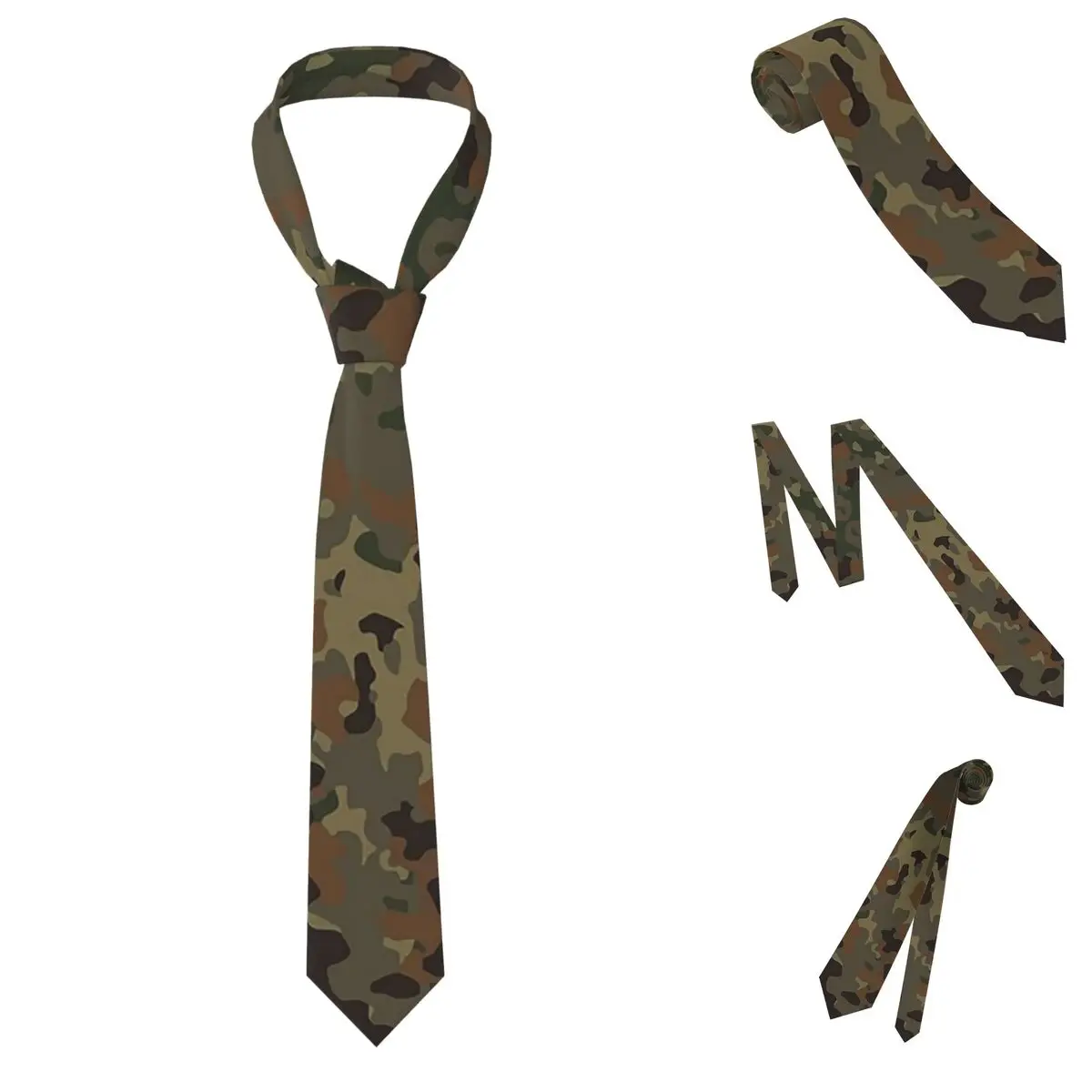 Splintertarn German WW2 Camouflage Army Military Camo Necktie for Men Silk Polyester Slim Neck Ties Party Suits Tie