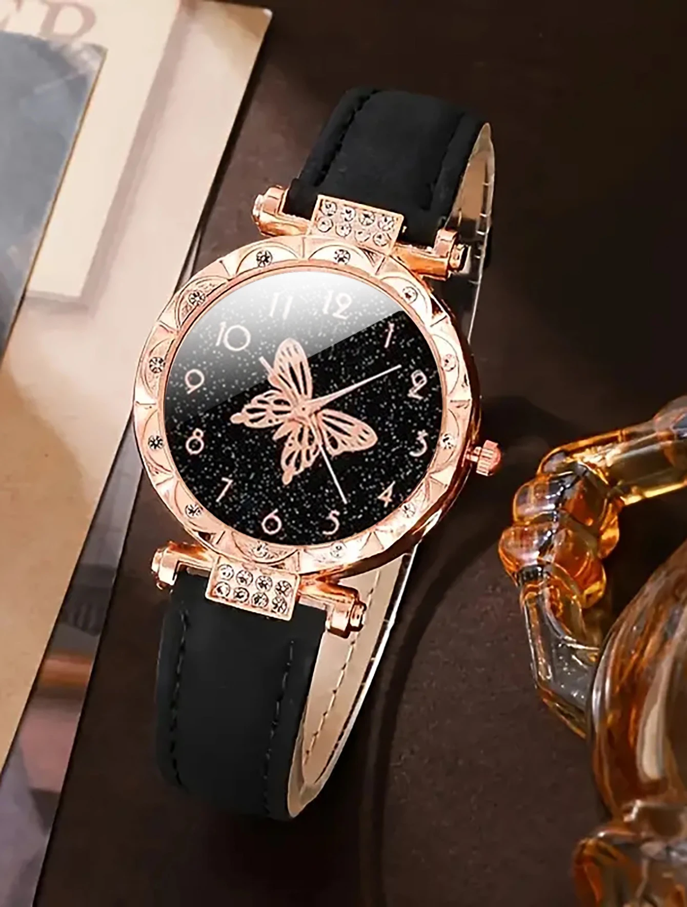 6pcs Fashion Trend Watch Luxury Women\'s watch Quartz watch Diamond Fashion women\'s watch with butterfly jewelry set