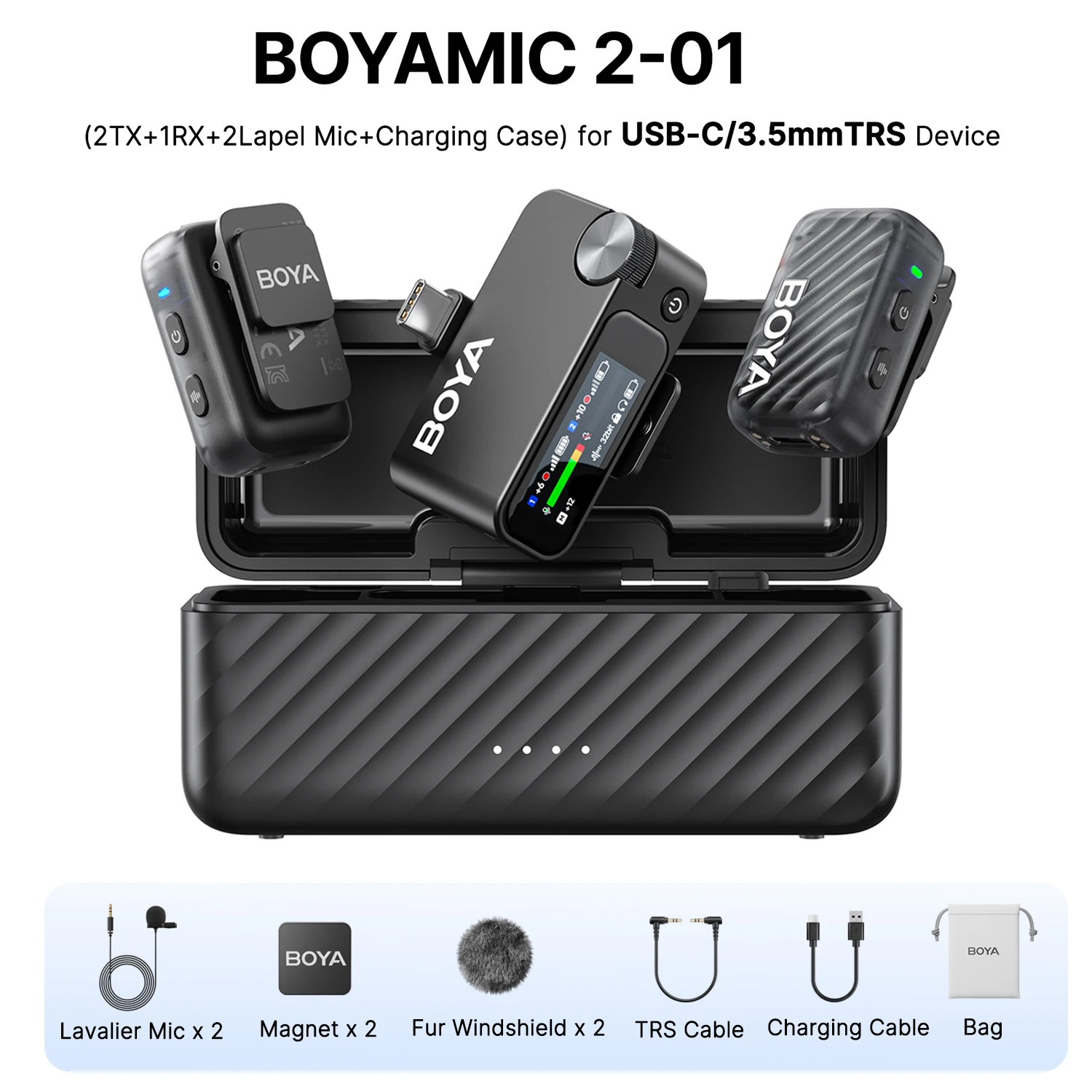 BOYA BOYAMIC 2 Professional Wireless Lavalier Lapel Microphone for iPhone USB-C Android Camera PC for Youtube Live Streaming