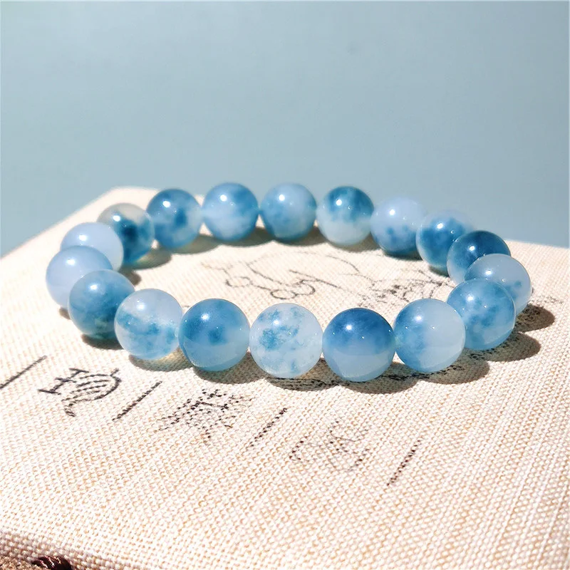 6/8/10/12mm Natural Blue Chalcedony Jasper Jade Bracelets Classic Men Women Buddha Bracelets Minimalist Yoga Meditation Jewelry