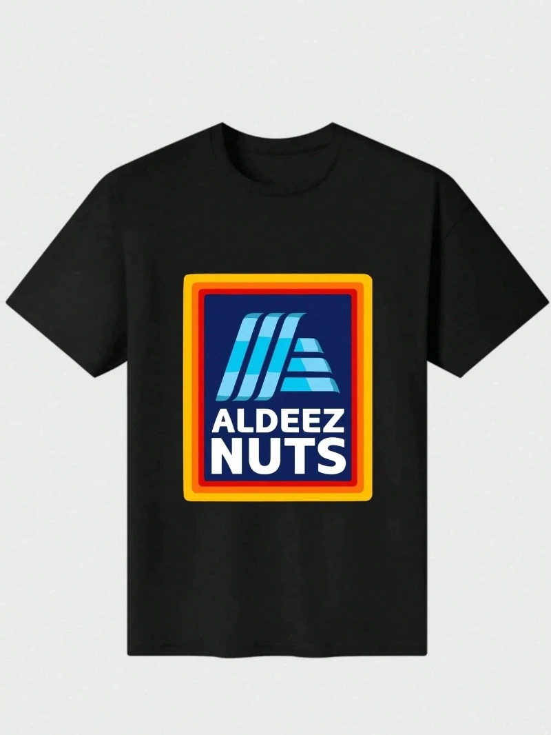 Aldi Aldeez Nuts Store Shopping Grocery Sticker Funny Casual Digital Print 220g Pure Heavy 100% Cotton T Shirt