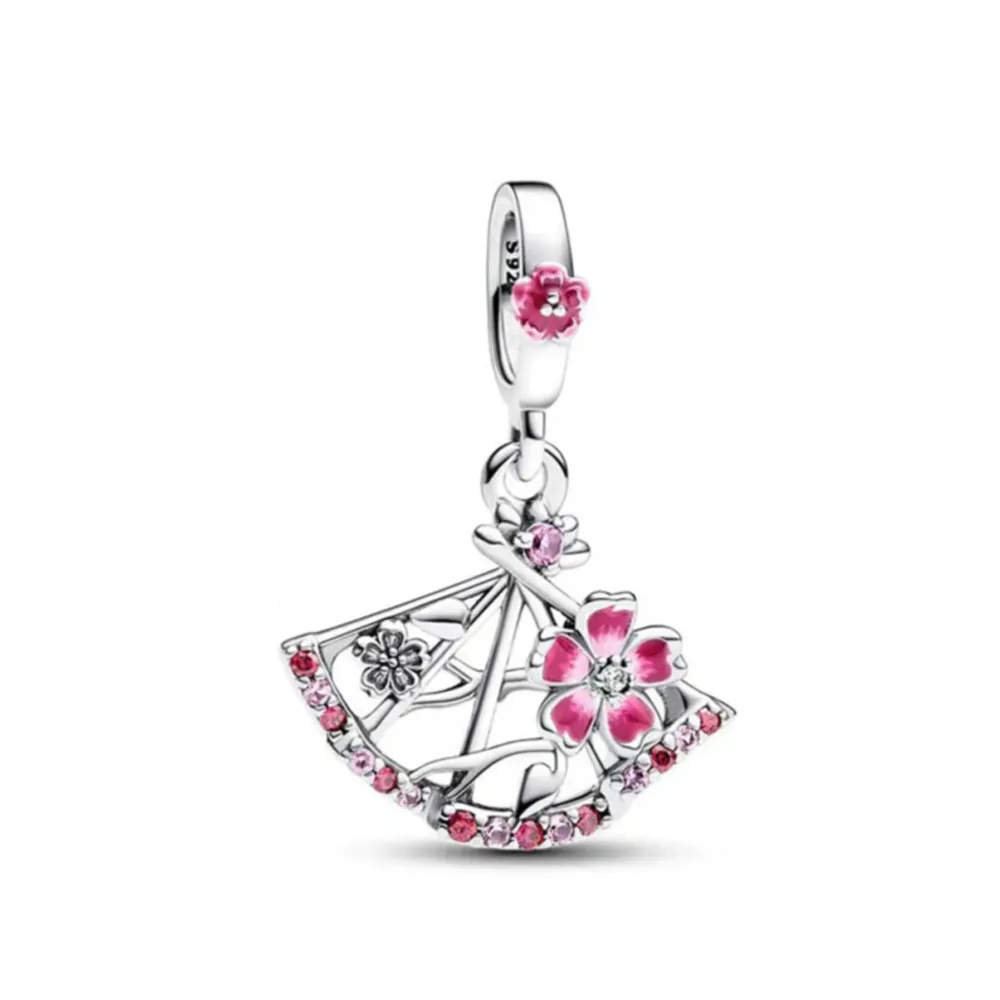 Europe NEW 925 Plated Silver Flower Charm Deer God Dangle Pink Fat Pendant Bead Fit Original Bracelet Jewelry For Gift
