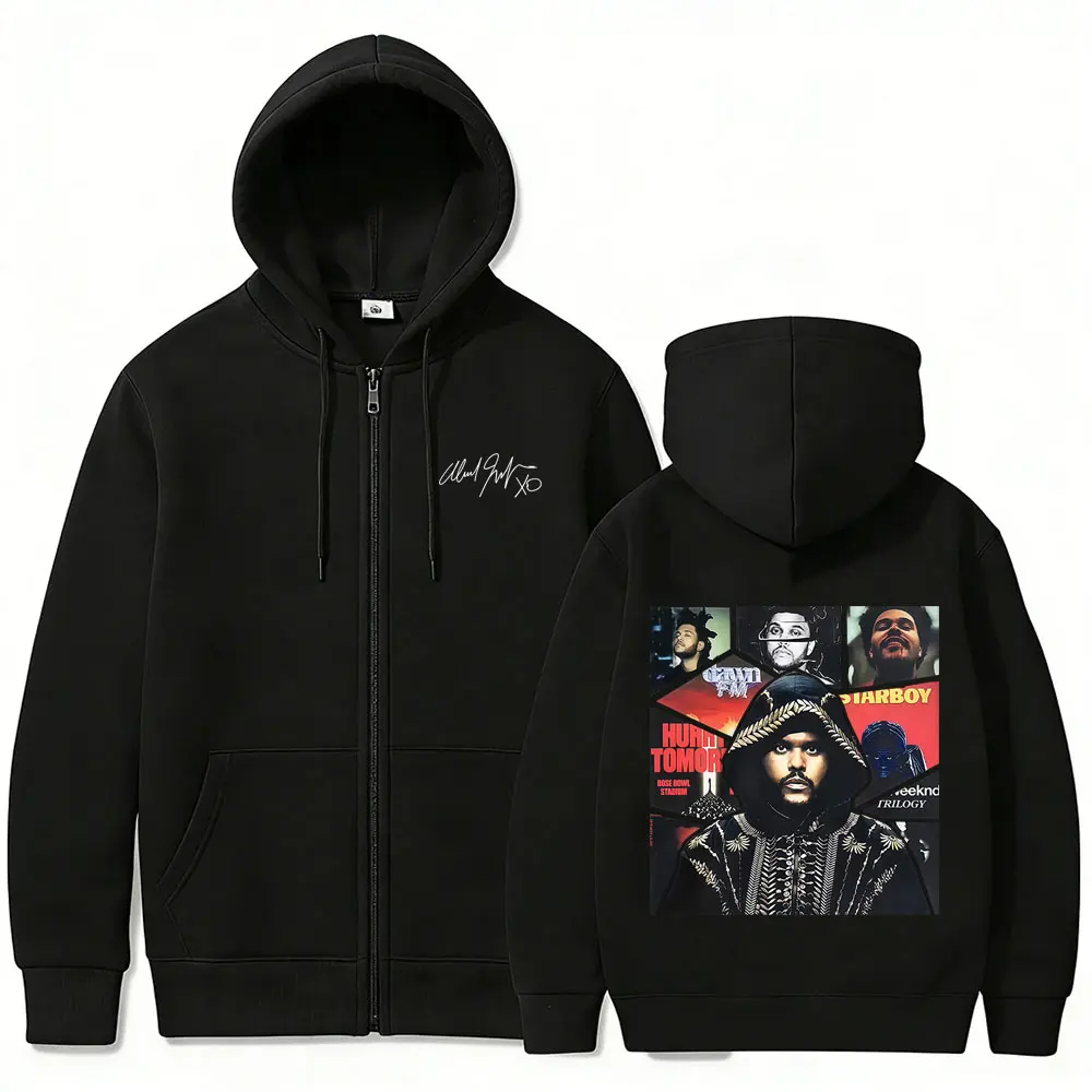 

Rapper The Weeknd Face Album Cover Graphic Merch Zipper Hoodie Men Women Hip Hop Fashion Pop Music Zip Up Jacket Male Streetwear