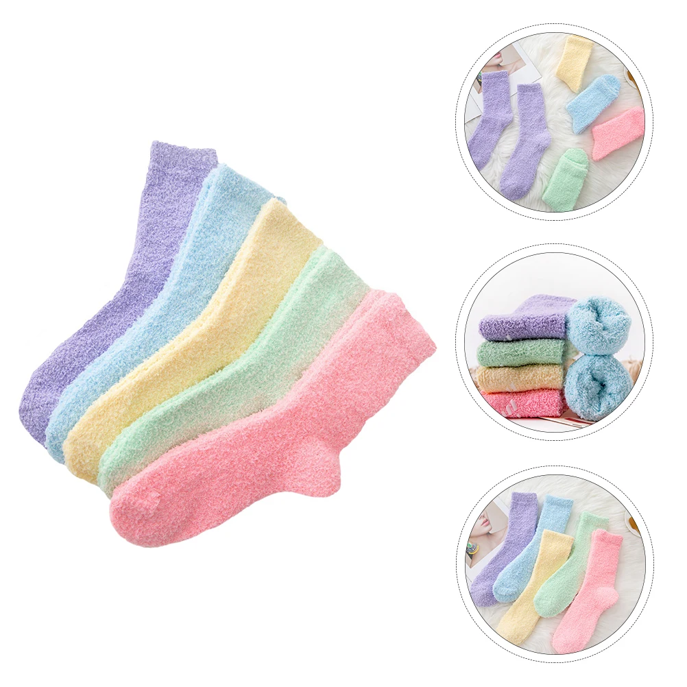 

5 Pairs Coral Fleece Winter Socks Soft Keep Warm Winter Socks Sleep Stockings Ladies Gifts Comfortable Elastic