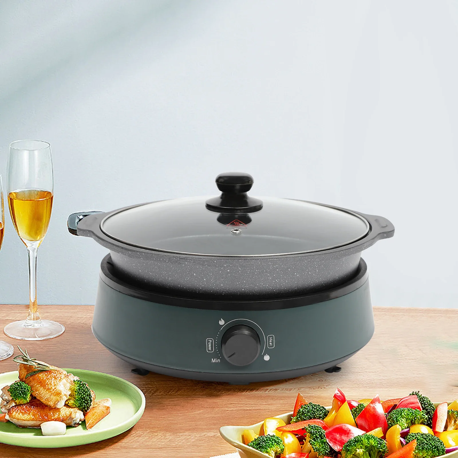 

Hot Pot Electric with Induction Cooker Non-Stick Skillet,Electric Pot for Cooking Burner with Shabu Shabu Pot,4.2QT Multi-Cooke