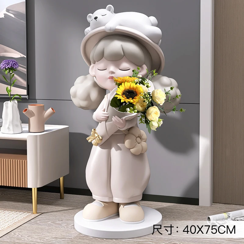 

Cream Wind Girl Large Floor-to-ceiling Home Decor Gift Next To Sofa Housewarming Tray Home Decoration Accessories