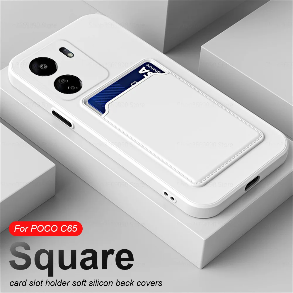 Pocophone C65 Case Card Slot Holder Square Soft Silicone Back Shell For Xiaomi Poco C65 C 65 65C Pococ65 Shockproof Phone Cover