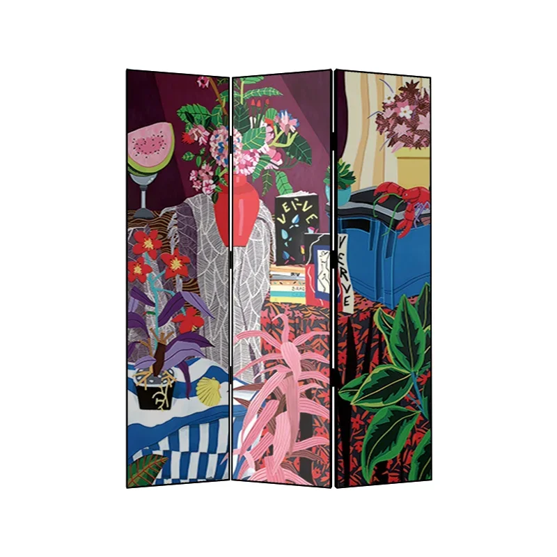 

deluxe graffiti screen partition French living room entry-level foyer foldable and mobile