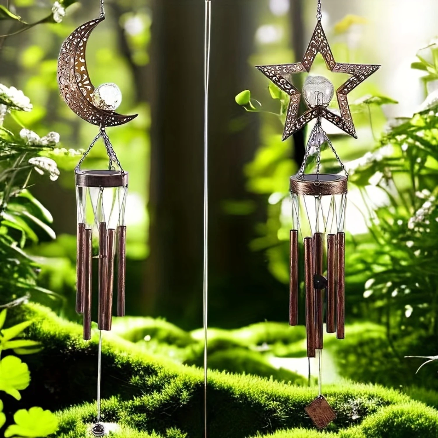 

1pc Wind Chimes For Outside, Solar Wind Chimes With Sun Moon Heart Star Solar Powered Wind Chimes Memorial Gifts Wind Chimes For