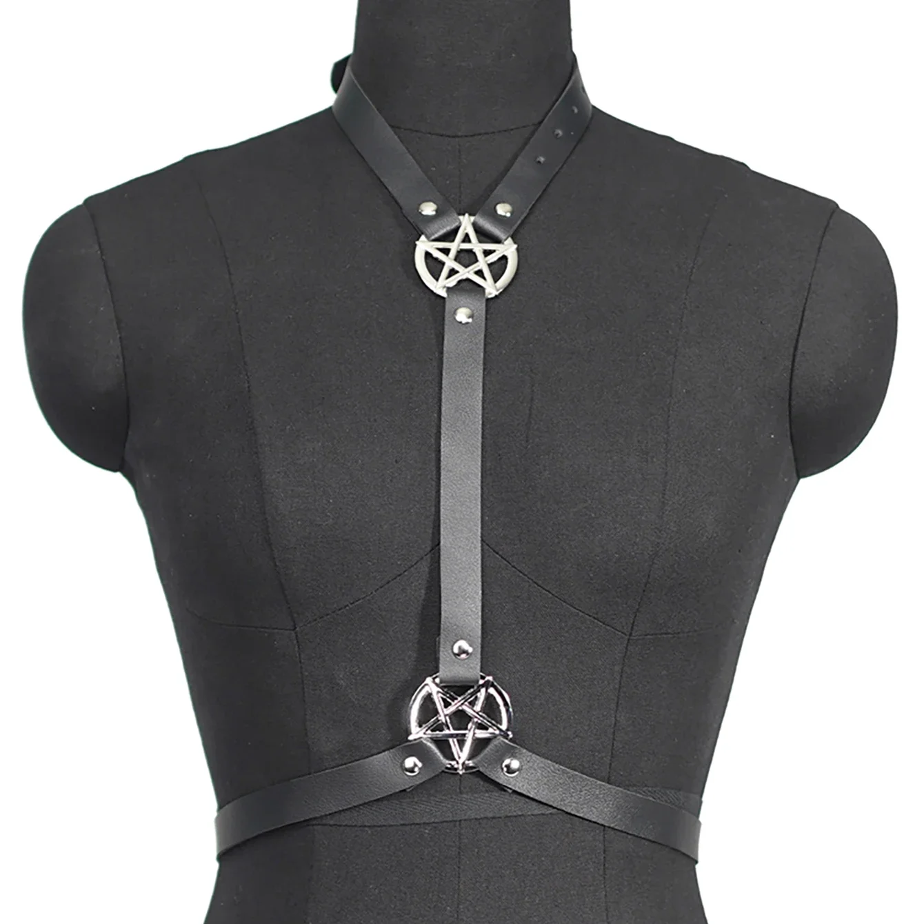 

Модный женский поясной ремень с готическим кожаным поясом и ремешком на галстуке, украшенный пятиконечной звездой.