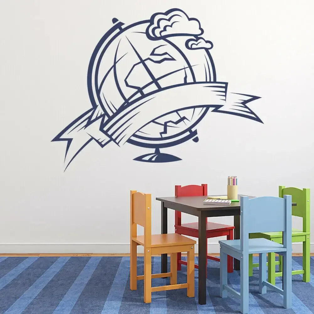 Autocollant mural globe terrestre, cartes géographiques pour salon, décoration murale en vinyle pour salle de classe, décoration de chambre d'enfant W044