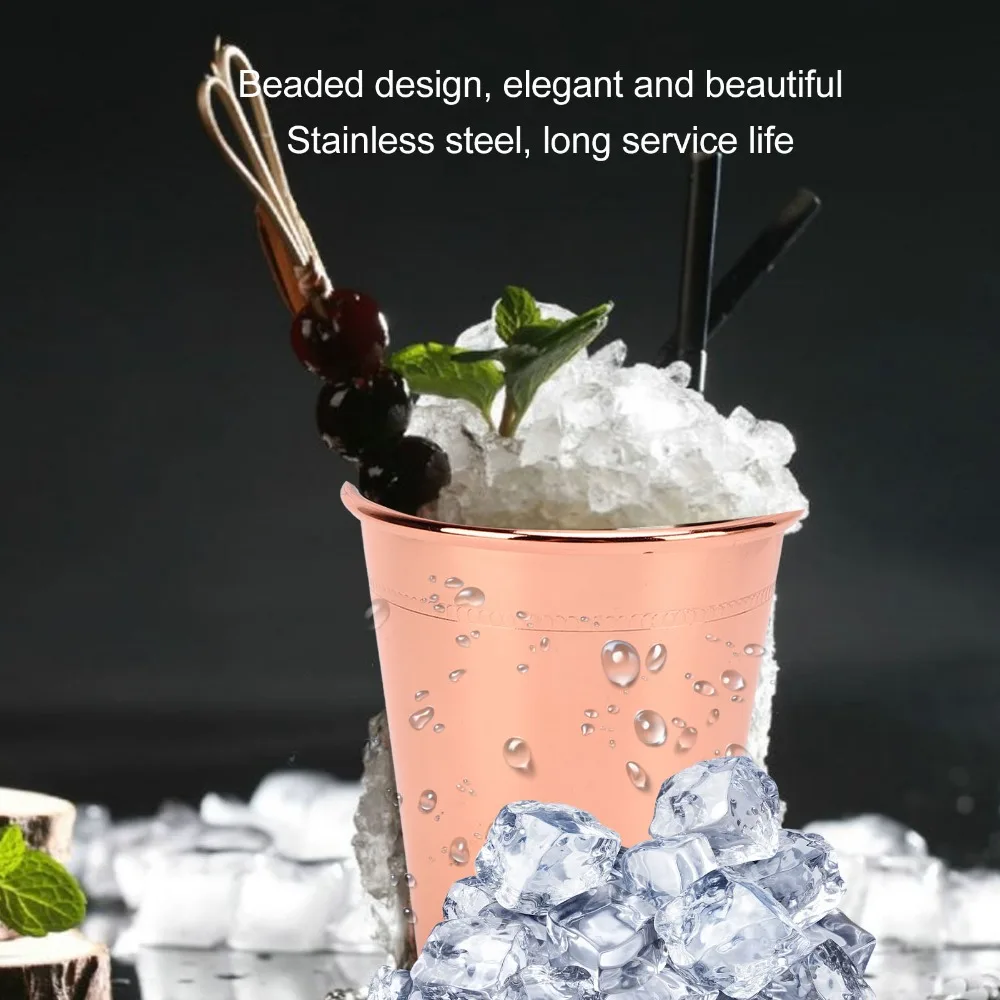 2pcs Retro Stainless Steel Mint Julep Cup Rose Gold Beaded Stainless Steel Cocktail Glasses Beaded Mint Julep Cup Restaurant