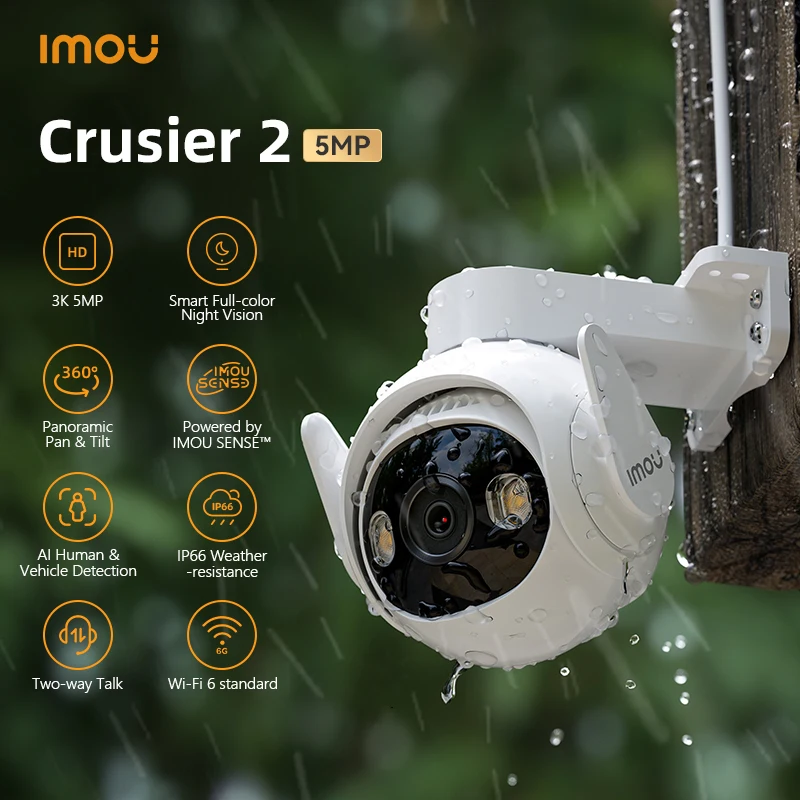 IMOU Cruiser 2 5MP Outdoor PTZ Wi-Fi Camera IP66 Weatherproof Camera Two Way Audio Colorful Night Vision Human Vehicle Detection