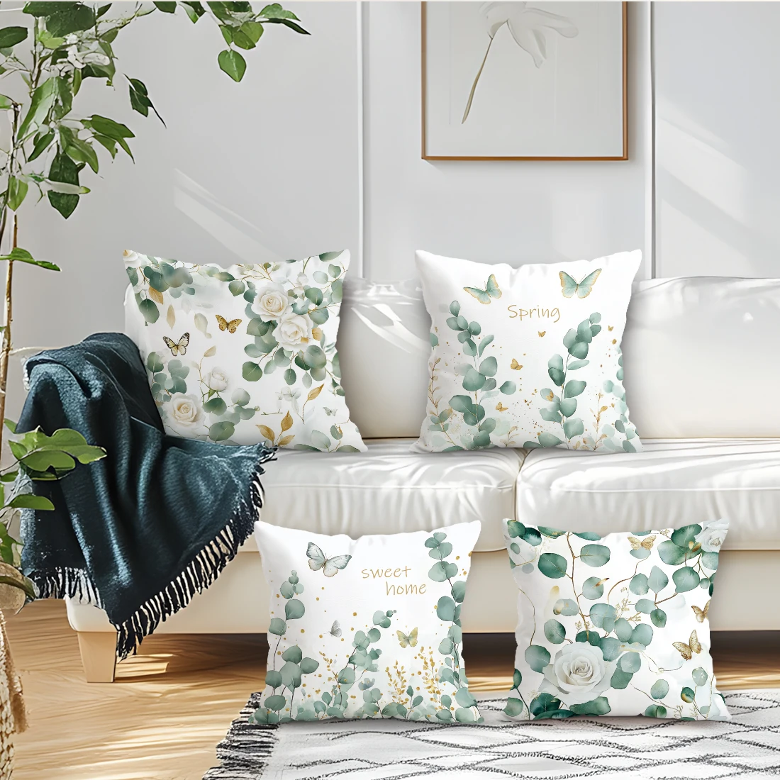 

Green Leaves Butterflies Pillowcase Printed Polyester 40/45/50cm Throw Pillowcover Decorative Sofa Cushion Pillowslip Home Decor