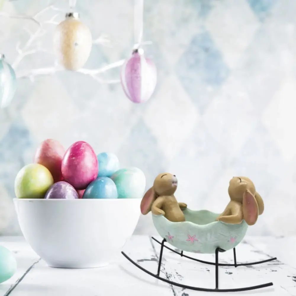 Vintage Style Easter Bunny Ornaments Rustic Design Creative Craft Rabbit Cradle Rocking Motion Country Bunnies Resin Ornament