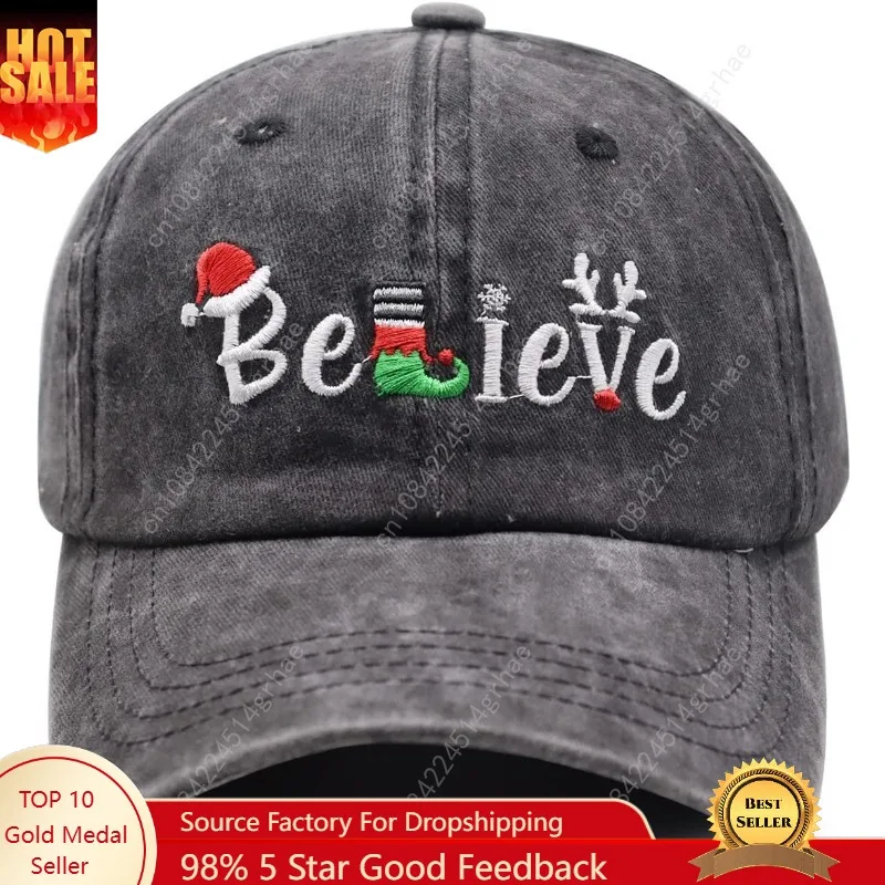 

Merry Christmas Hats for Men Women, Funny Adjust Cotton Embroidered Xmas Holiday Baseball Cap