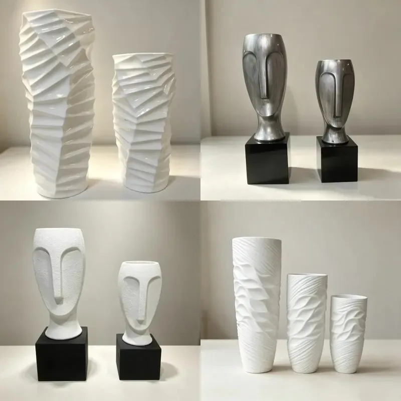 White Spiral Floor Vase Tall Twisted Sculpture Flower Pot for Hotel Lobby Wedding Home Decoration