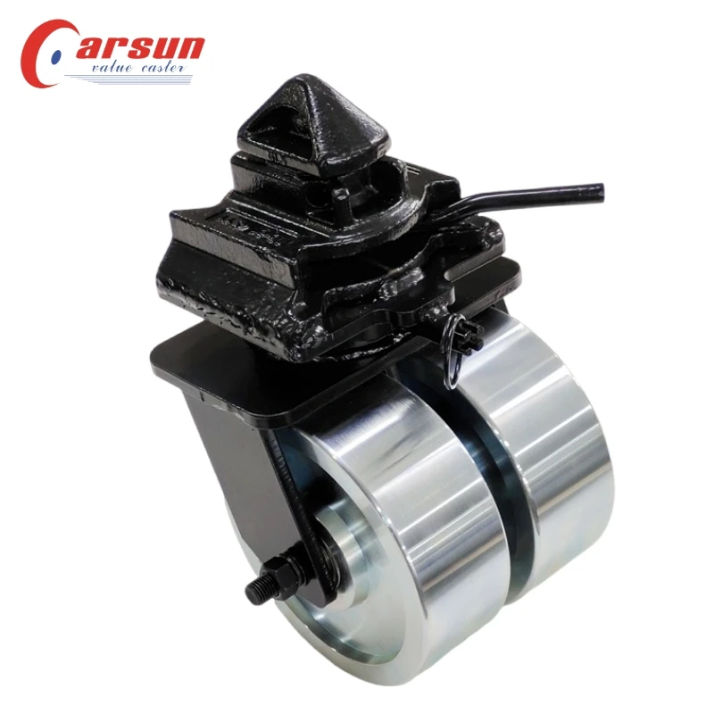 CARSUN 8 Inch Cast Steel Double Wheel Shipping Container Caster Heavy Duty Direction Lock Ball Bearing 200mm Swivel Brake Wheel